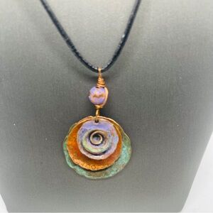 Stunning Handmade Raku Necklace on Leather Cord